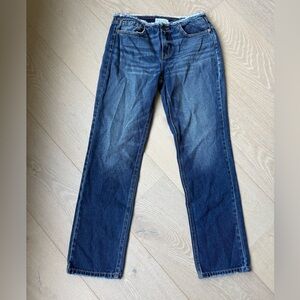 Cello Distressed Raw Hem, Frayed Waist, Mid Rise Classic Blue Denim Jeans